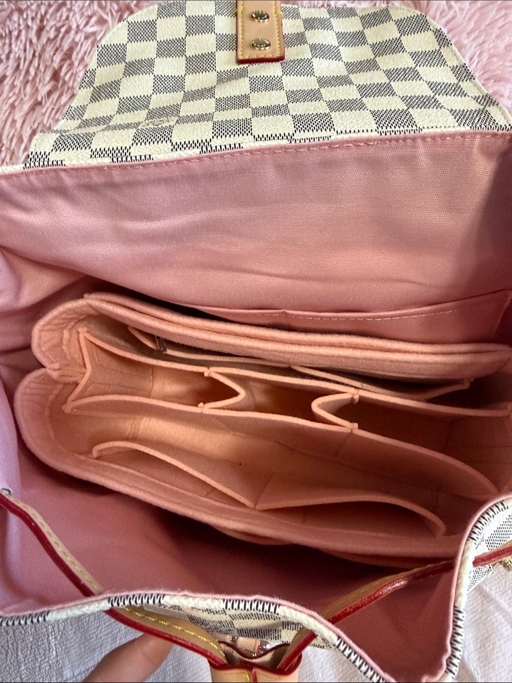 Designer-Inspired Women's Checker Canvas Backpack in Cream & Gray - Picture 6 of 16